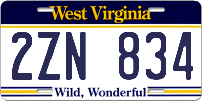 WV license plate 2ZN834
