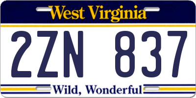 WV license plate 2ZN837