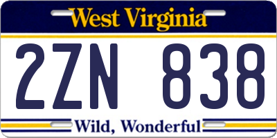 WV license plate 2ZN838