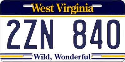 WV license plate 2ZN840