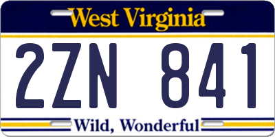 WV license plate 2ZN841