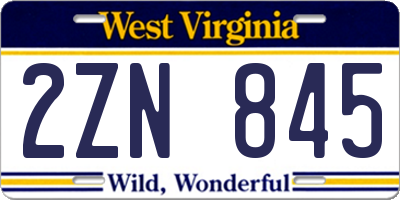 WV license plate 2ZN845