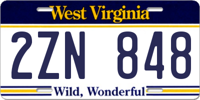 WV license plate 2ZN848
