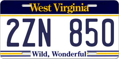 WV license plate 2ZN850