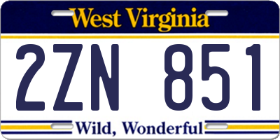 WV license plate 2ZN851