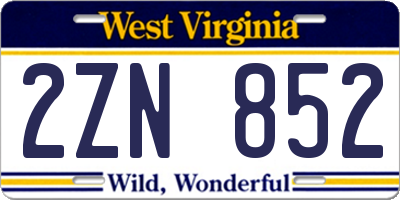 WV license plate 2ZN852