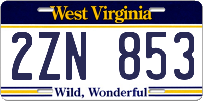 WV license plate 2ZN853