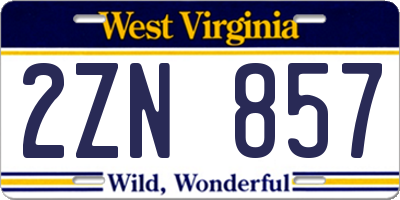 WV license plate 2ZN857