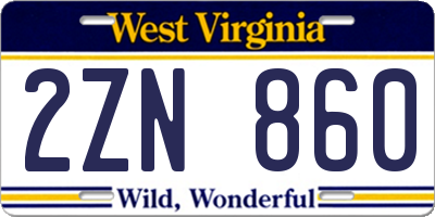 WV license plate 2ZN860