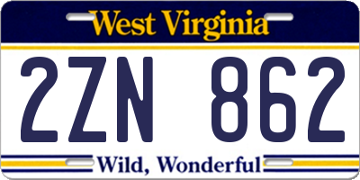 WV license plate 2ZN862