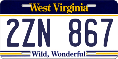 WV license plate 2ZN867