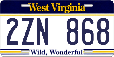 WV license plate 2ZN868
