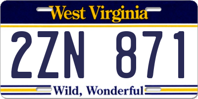 WV license plate 2ZN871