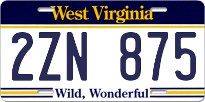 WV license plate 2ZN875