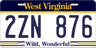 WV license plate 2ZN876
