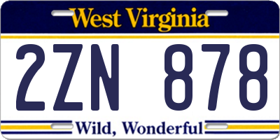 WV license plate 2ZN878