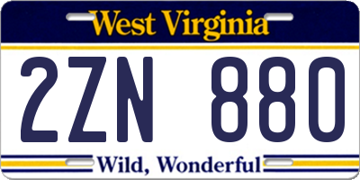 WV license plate 2ZN880