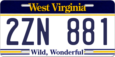 WV license plate 2ZN881