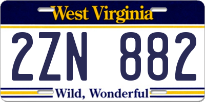 WV license plate 2ZN882
