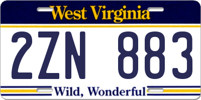 WV license plate 2ZN883
