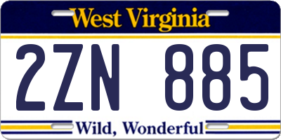 WV license plate 2ZN885