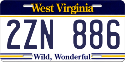 WV license plate 2ZN886
