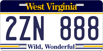 WV license plate 2ZN888