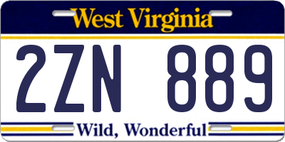WV license plate 2ZN889