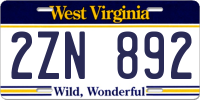 WV license plate 2ZN892
