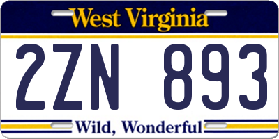 WV license plate 2ZN893