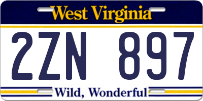 WV license plate 2ZN897