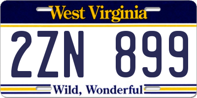 WV license plate 2ZN899