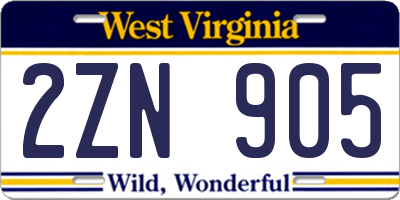 WV license plate 2ZN905