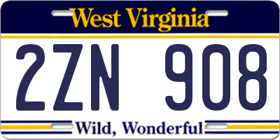 WV license plate 2ZN908