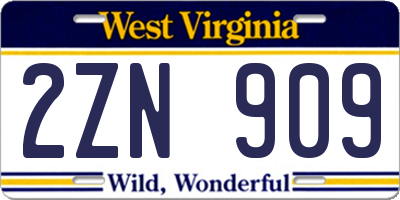 WV license plate 2ZN909