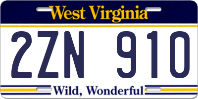 WV license plate 2ZN910