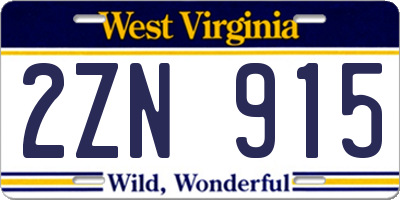 WV license plate 2ZN915