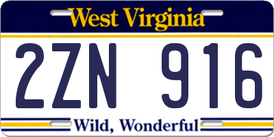 WV license plate 2ZN916