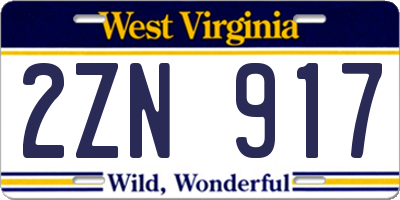WV license plate 2ZN917