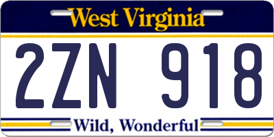 WV license plate 2ZN918