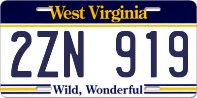 WV license plate 2ZN919