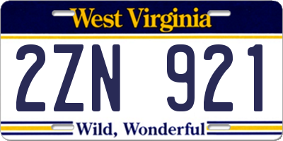WV license plate 2ZN921