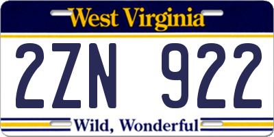 WV license plate 2ZN922