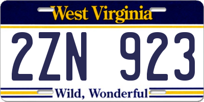 WV license plate 2ZN923