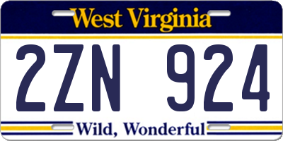 WV license plate 2ZN924