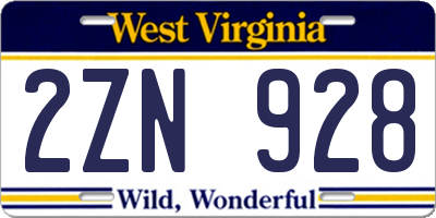 WV license plate 2ZN928