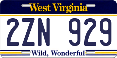WV license plate 2ZN929