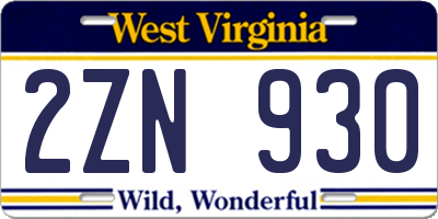 WV license plate 2ZN930