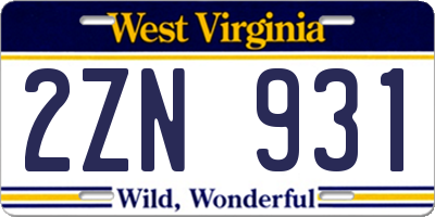 WV license plate 2ZN931