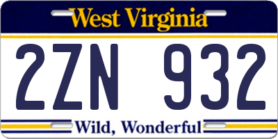 WV license plate 2ZN932